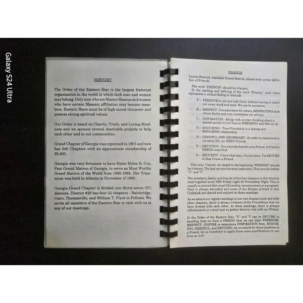 Georgia MASONIC Order of the Eastern Star Recipe Cookbook Louise Sherrod 90-91